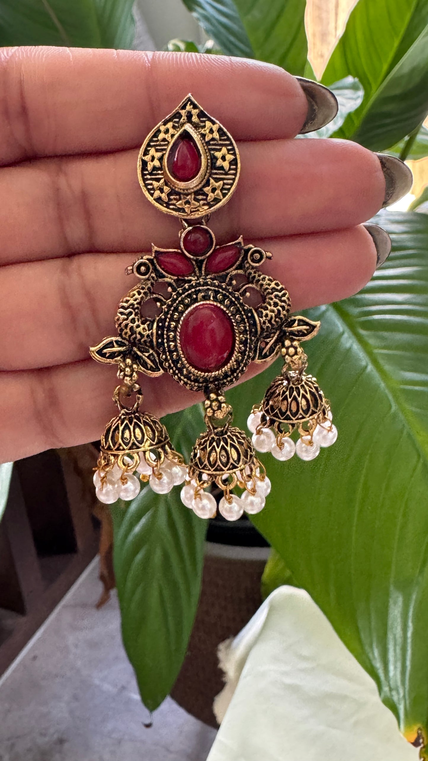 Gorgeous Designer Hangings Set - Red Stone