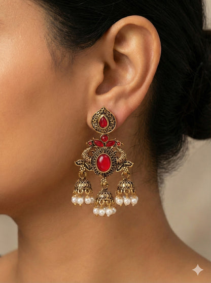 Gorgeous Designer Hangings Set - Red Stone