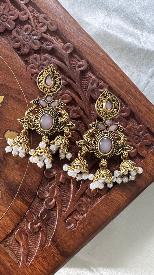 Gorgeous Designer Hangings Set - Baby Pink Stone