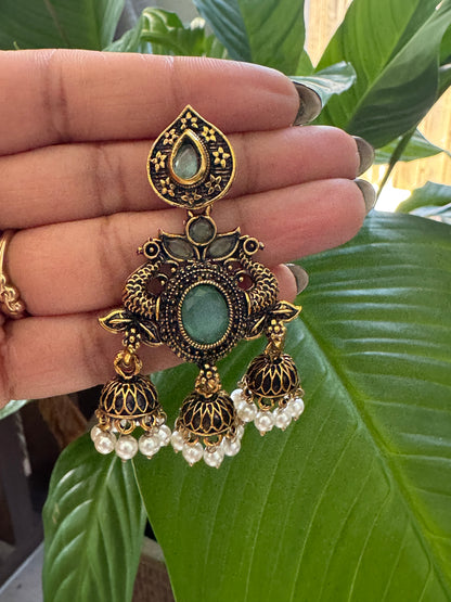 Gorgeous Designer Hangings Set - Mint Green Stone