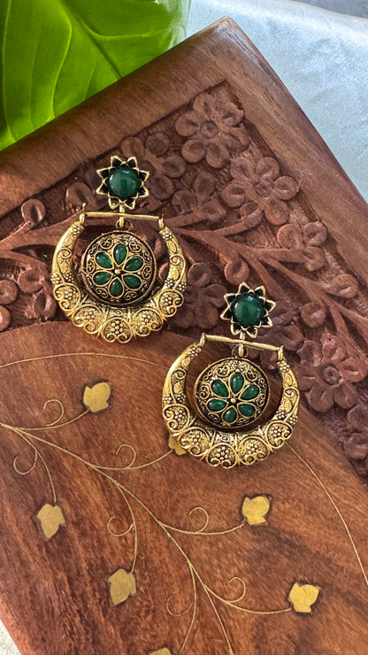 Gorgeous Designer Hangings Set - Green Stone with drops