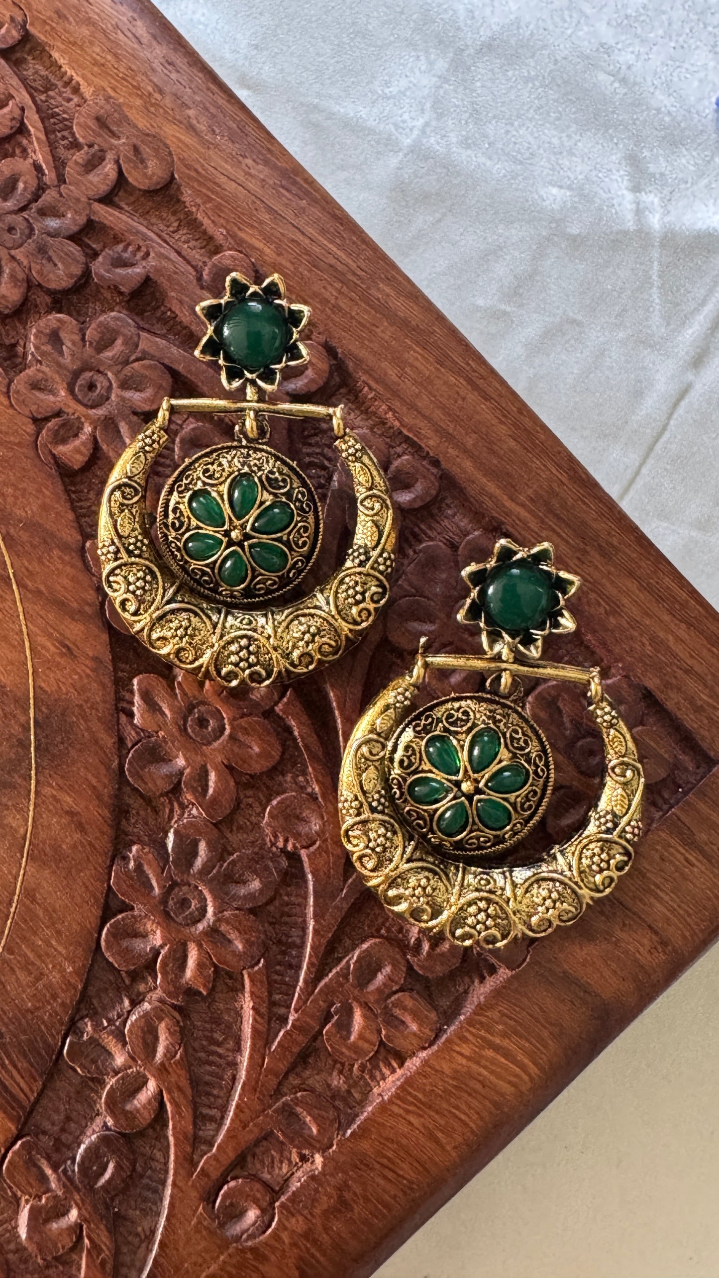 Gorgeous Designer Hangings Set - Green Stone with drops