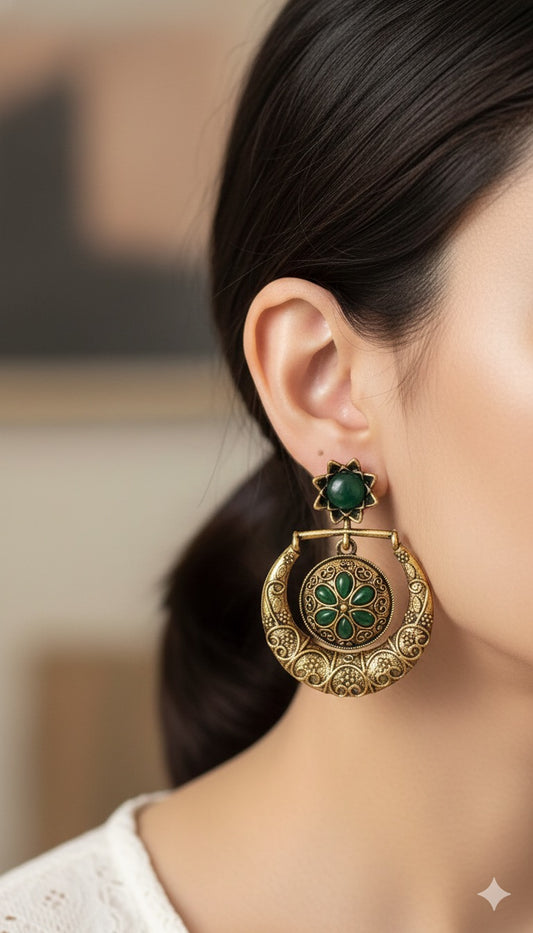 Gorgeous Designer Hangings Set - Green Stone with drops