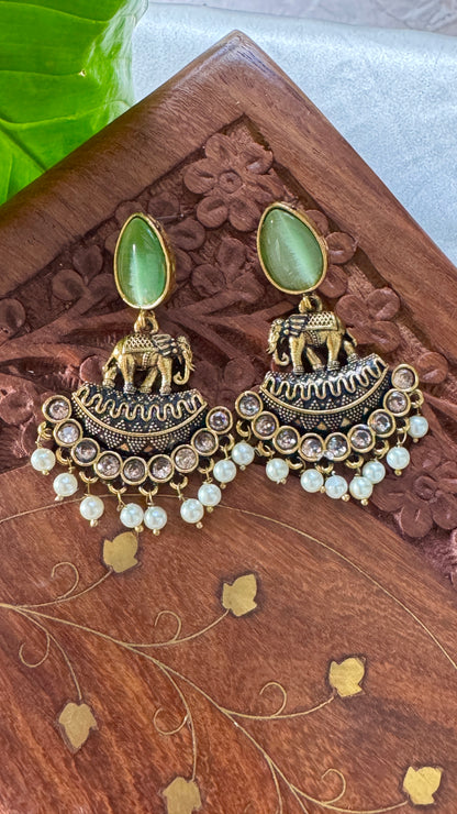 Gorgeous Designer Elephant Hangings Set - Mint Green Stone with Pearl drops