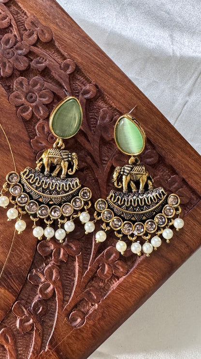 Gorgeous Designer Elephant Hangings Set - Mint Green Stone with Pearl drops