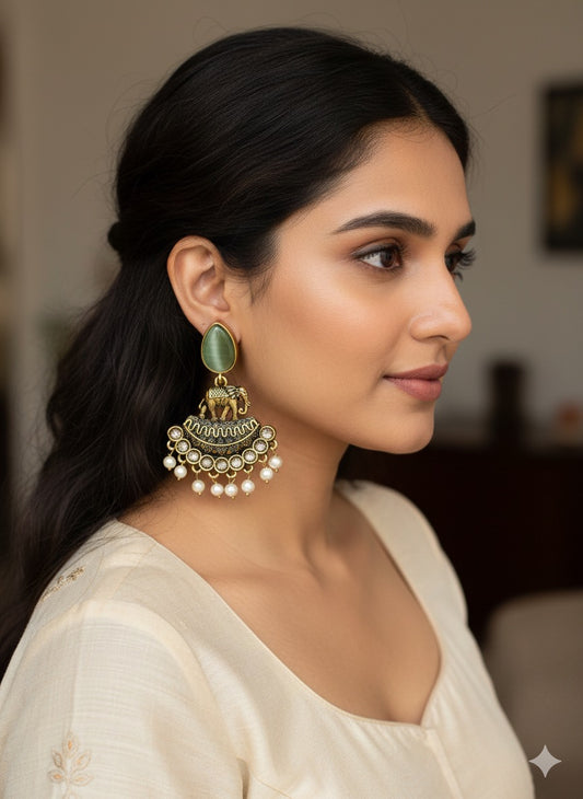 Gorgeous Designer Elephant Hangings Set - Mint Green Stone with Pearl drops