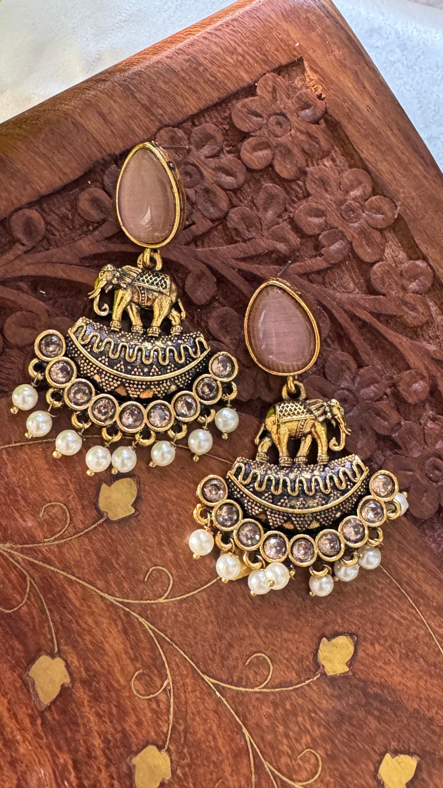 Gorgeous Designer Elephant Hangings Set - Baby Pink Stone with Pearl drops