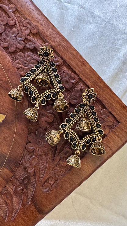 Gorgeous Designer Hangings Set - Gold with Jhumka drops - Black