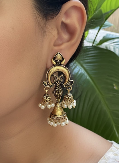 Gorgeous Designer Hangings Set - Gold with Pearl drops