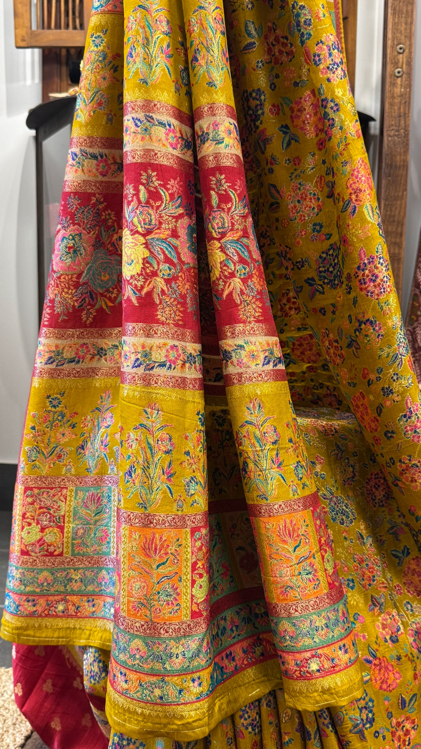 A Kashmiri Pashmina Banarasi Handwoven Storytelling Sarees - Mustard