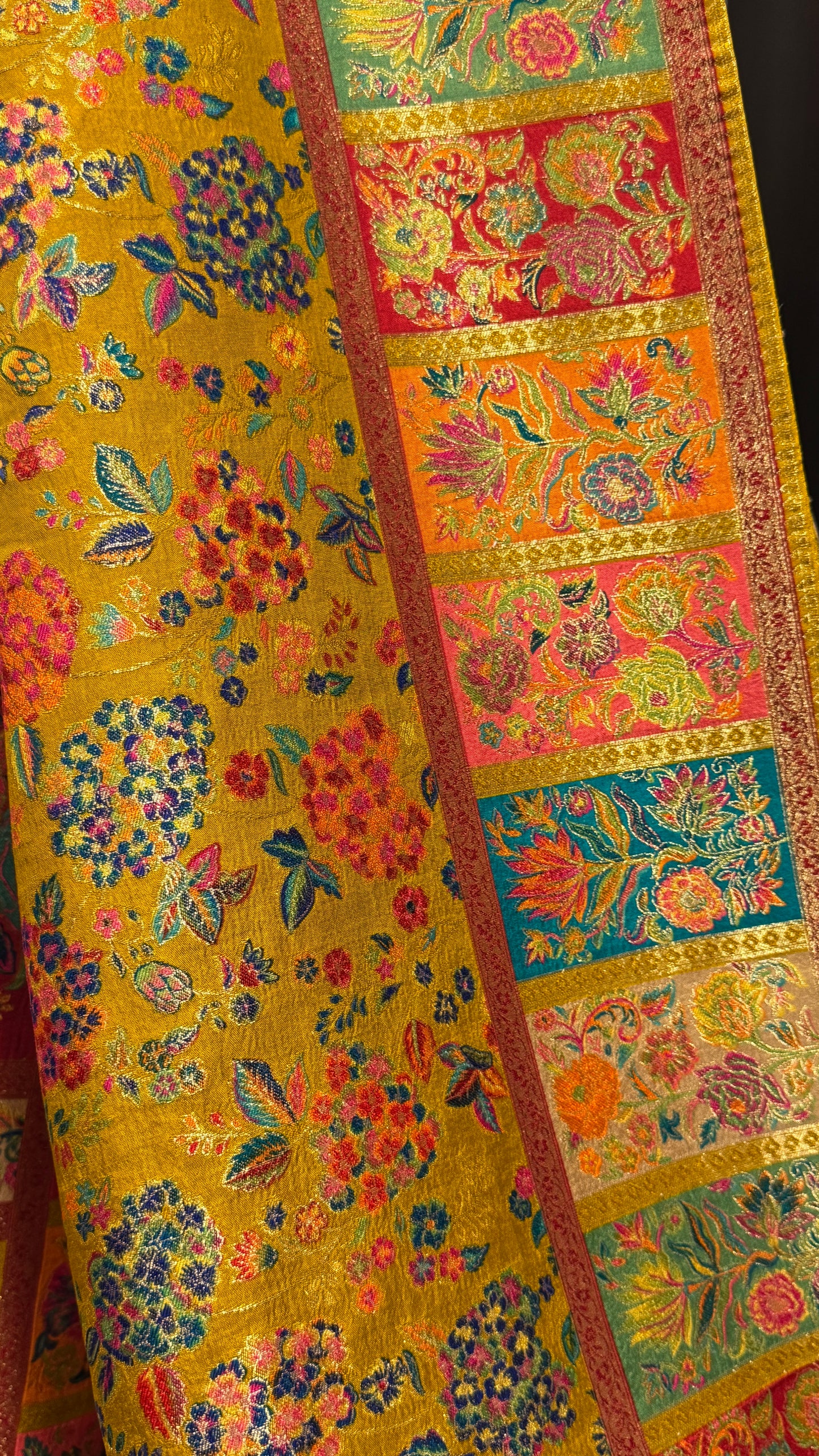 A Kashmiri Pashmina Banarasi Handwoven Storytelling Sarees - Mustard