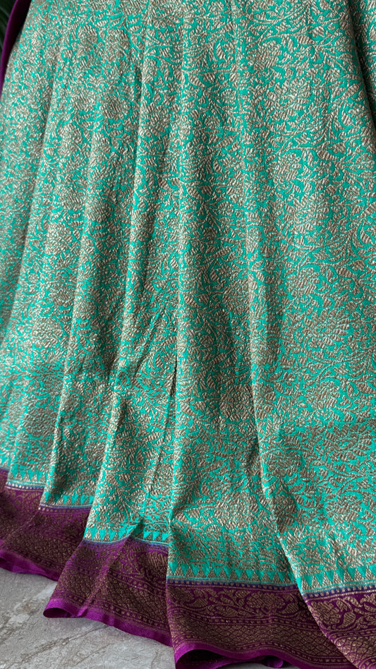 Raw Banarasi Handloom – Rama green with Wine