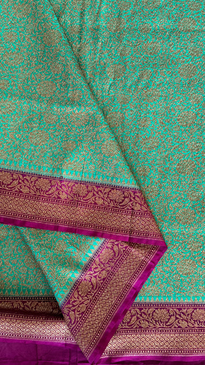 Raw Banarasi Handloom – Rama green with Wine