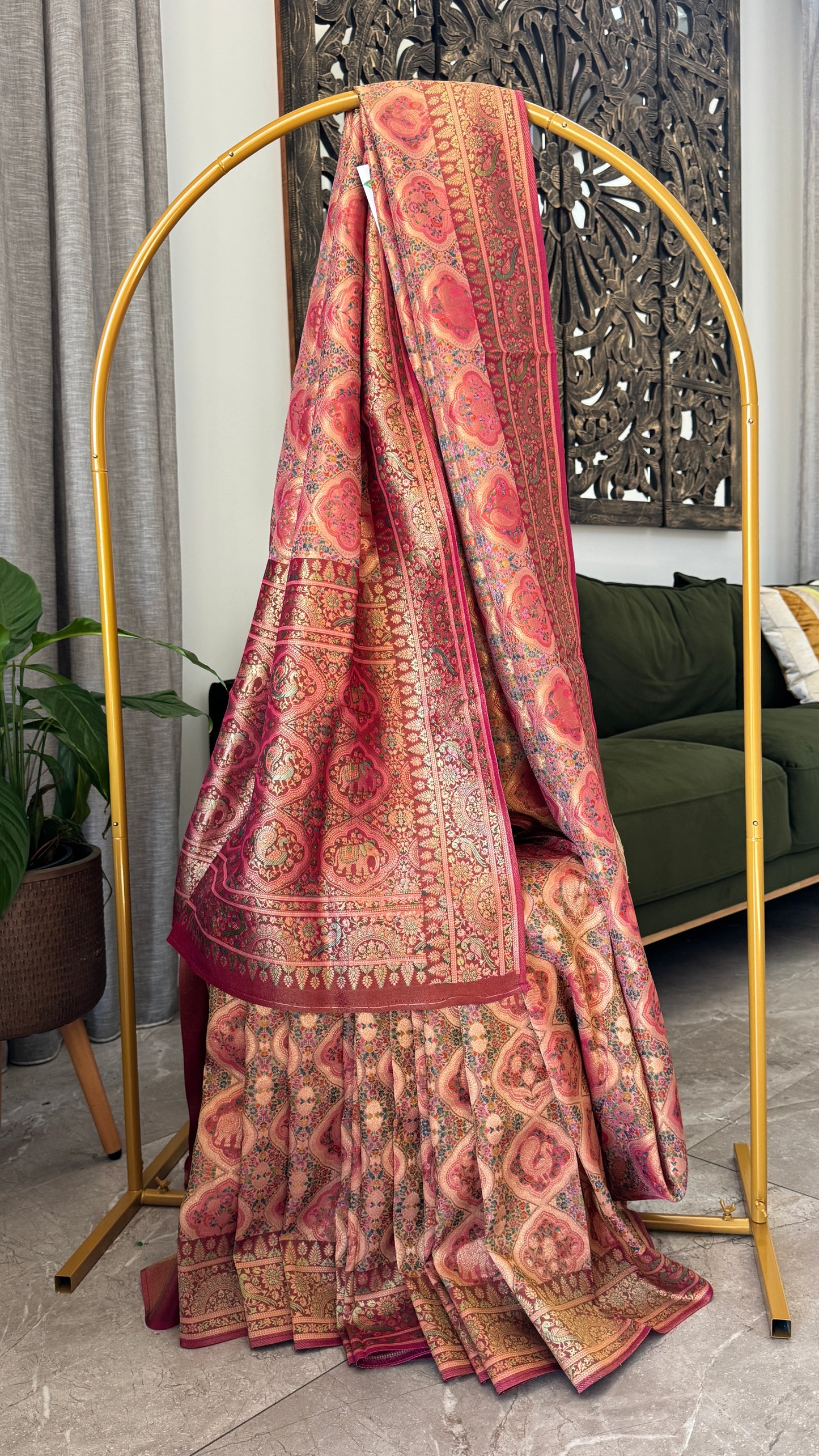 Soft Tissue Kashmiri Pashmina Saree - Nude