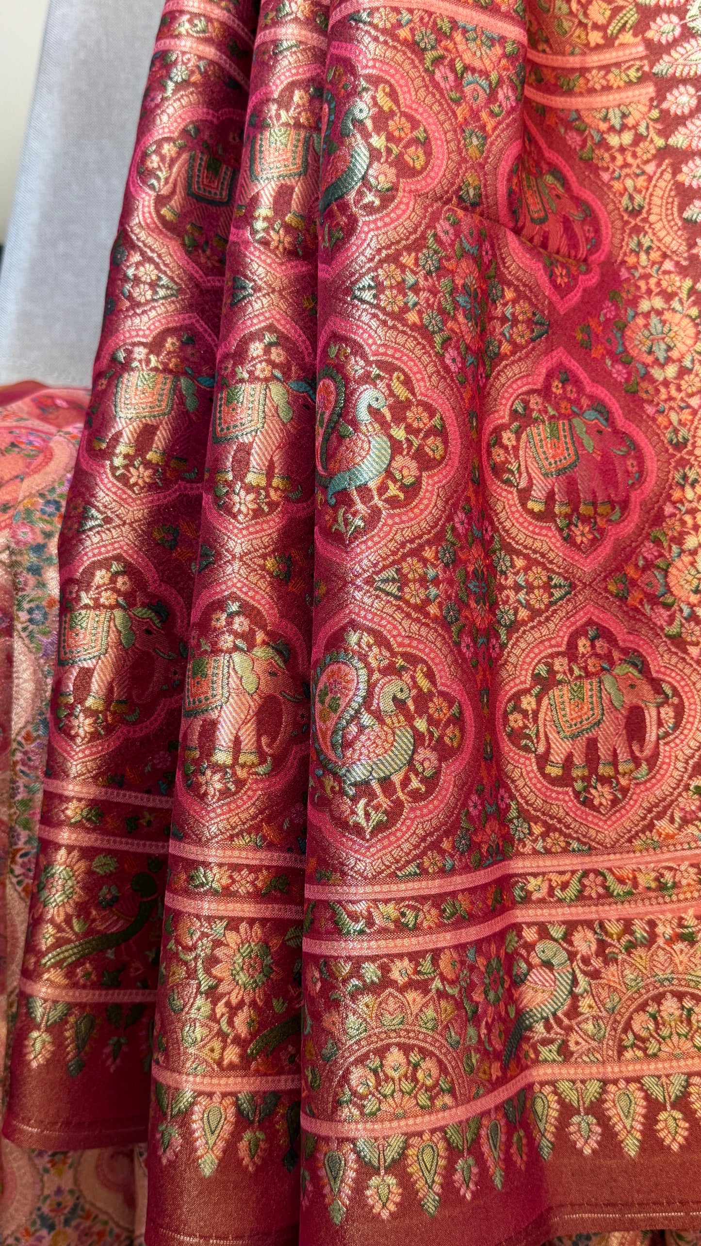 Soft Tissue Kashmiri Pashmina Saree - Nude