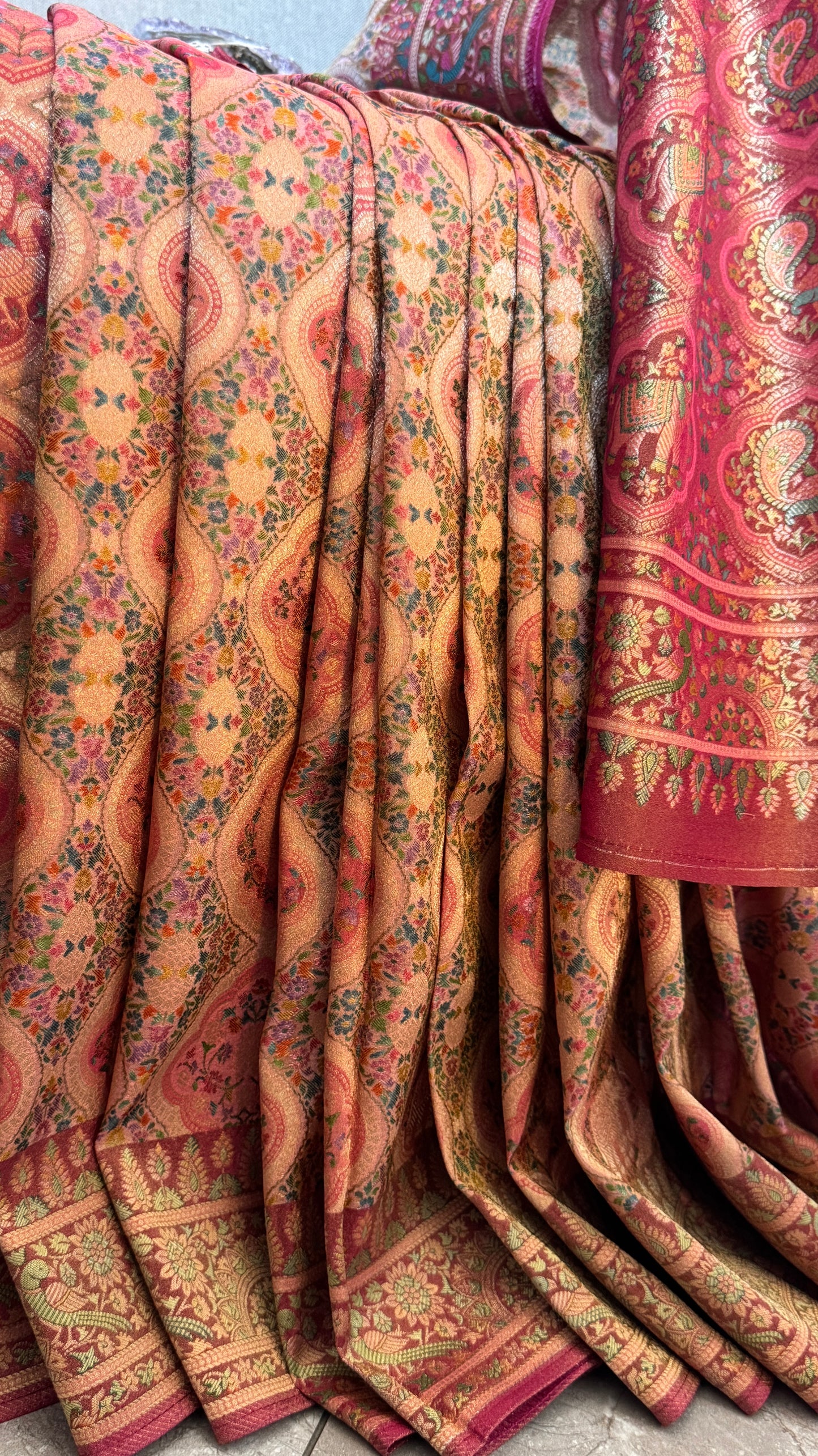 Soft Tissue Kashmiri Pashmina Saree - Nude