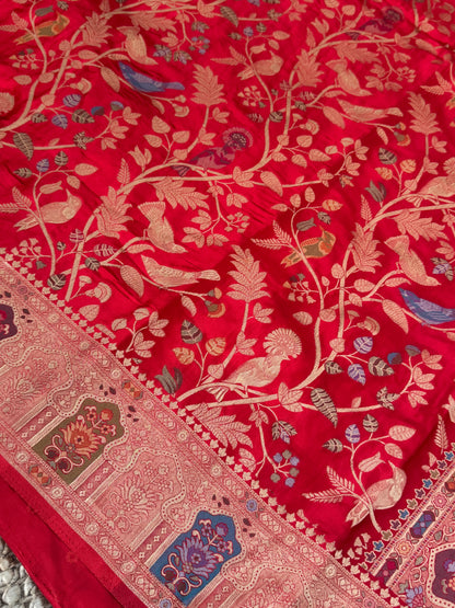 Soft Silk Banarasi Sarees with Meenakari Detailing - Red