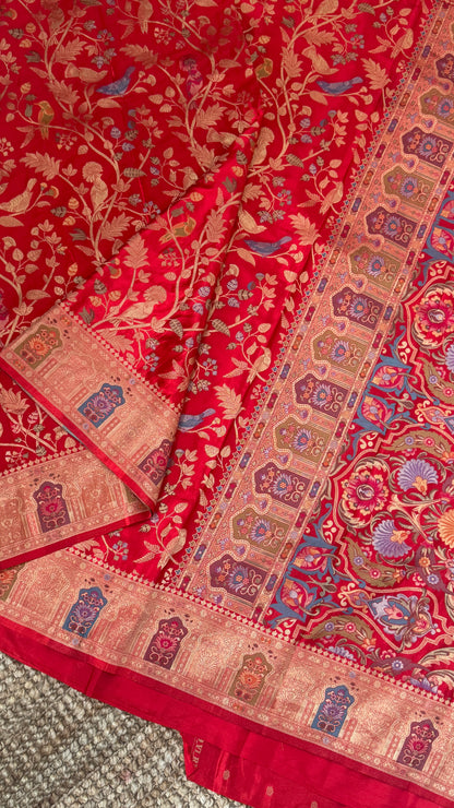Soft Silk Banarasi Sarees with Meenakari Detailing - Red