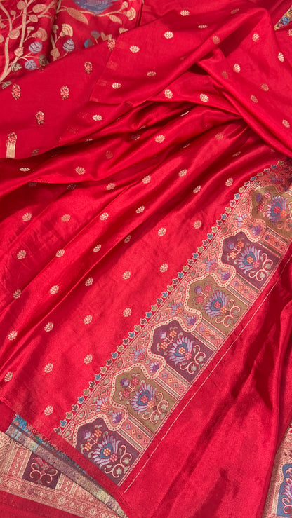 Soft Silk Banarasi Sarees with Meenakari Detailing - Red