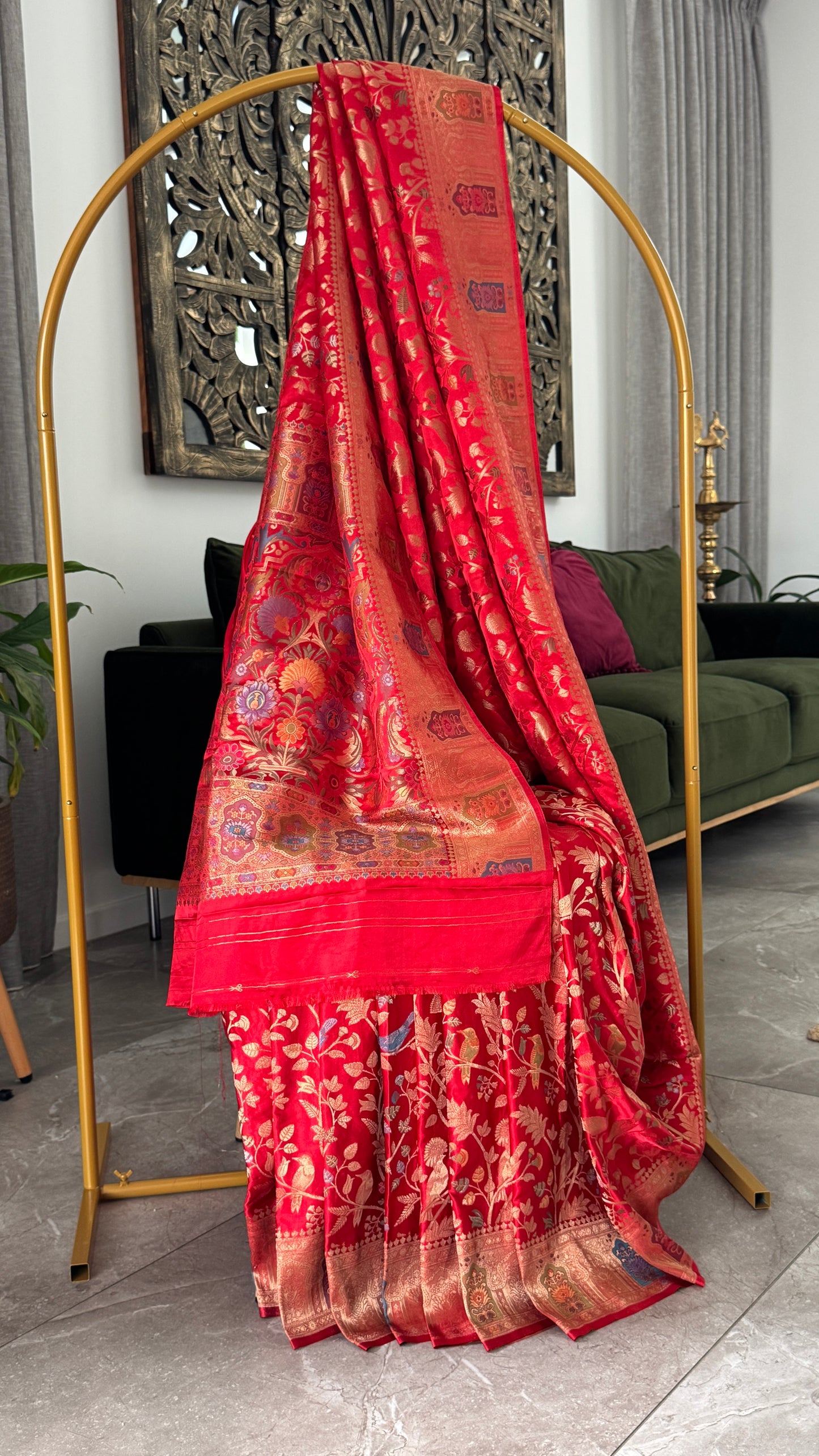 Soft Silk Banarasi Sarees with Meenakari Detailing - Red