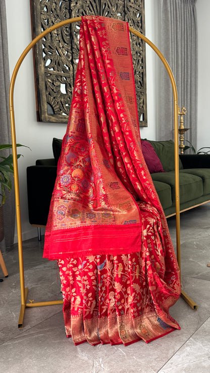 Soft Silk Banarasi Sarees with Meenakari Detailing - Red