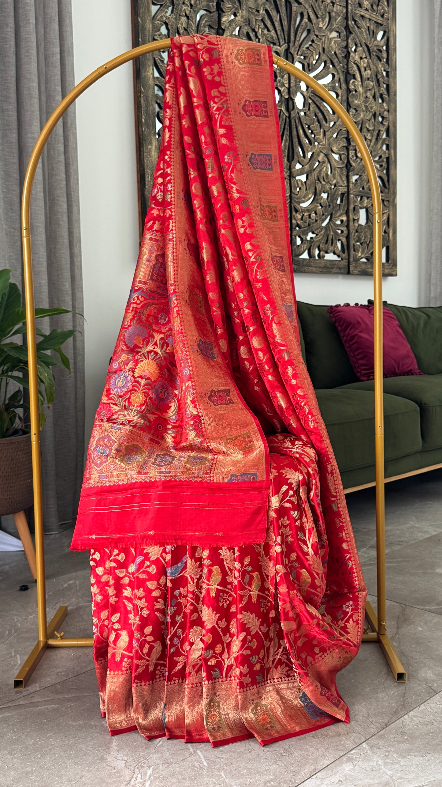 Soft Silk Banarasi Sarees with Meenakari Detailing - Red
