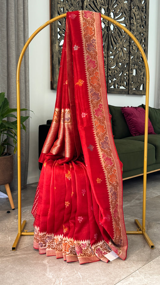 Tussar Raw Silk Handloom – Red