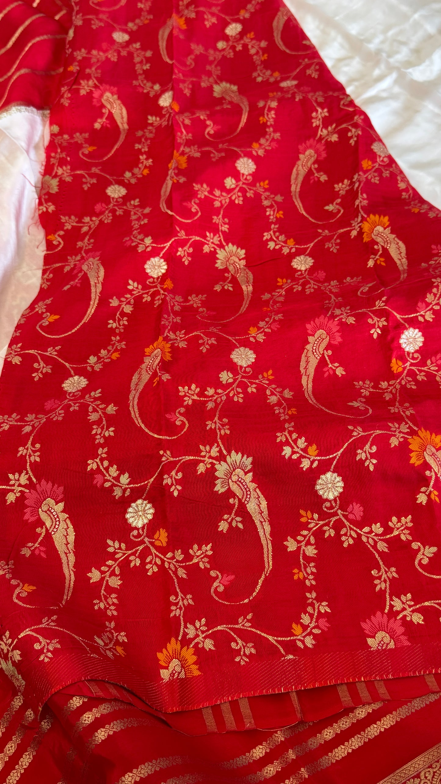 Pure Crepe silk saree – White and Red