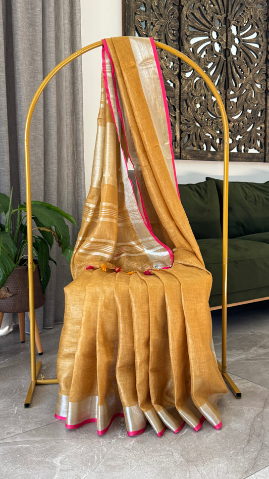 Pure Linen Saree - Gold/Mustard