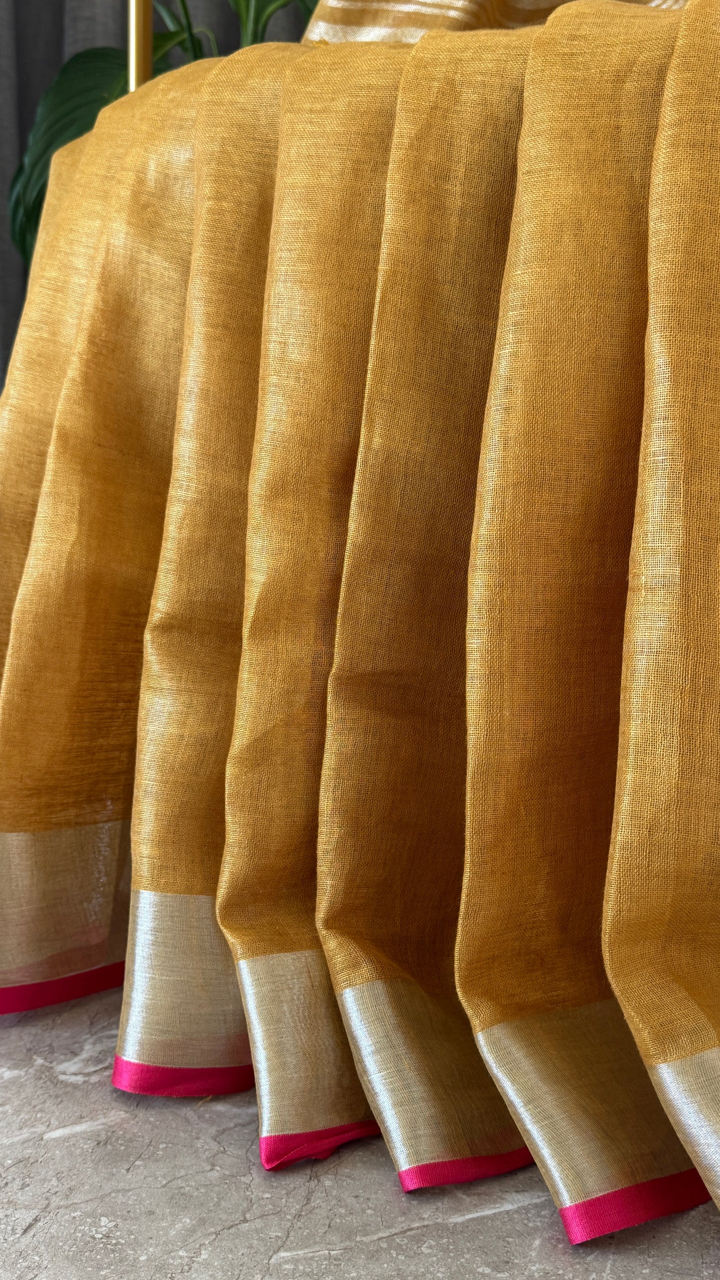 Pure Linen Saree - Gold/Mustard