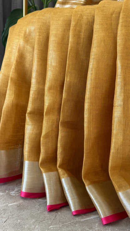 Pure Linen Saree - Gold/Mustard