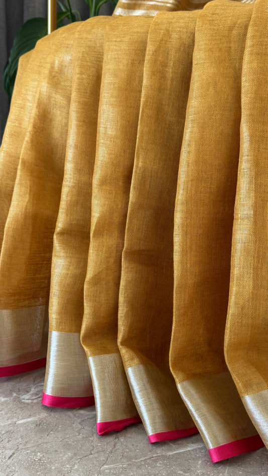 Pure Linen Saree - Gold/Mustard