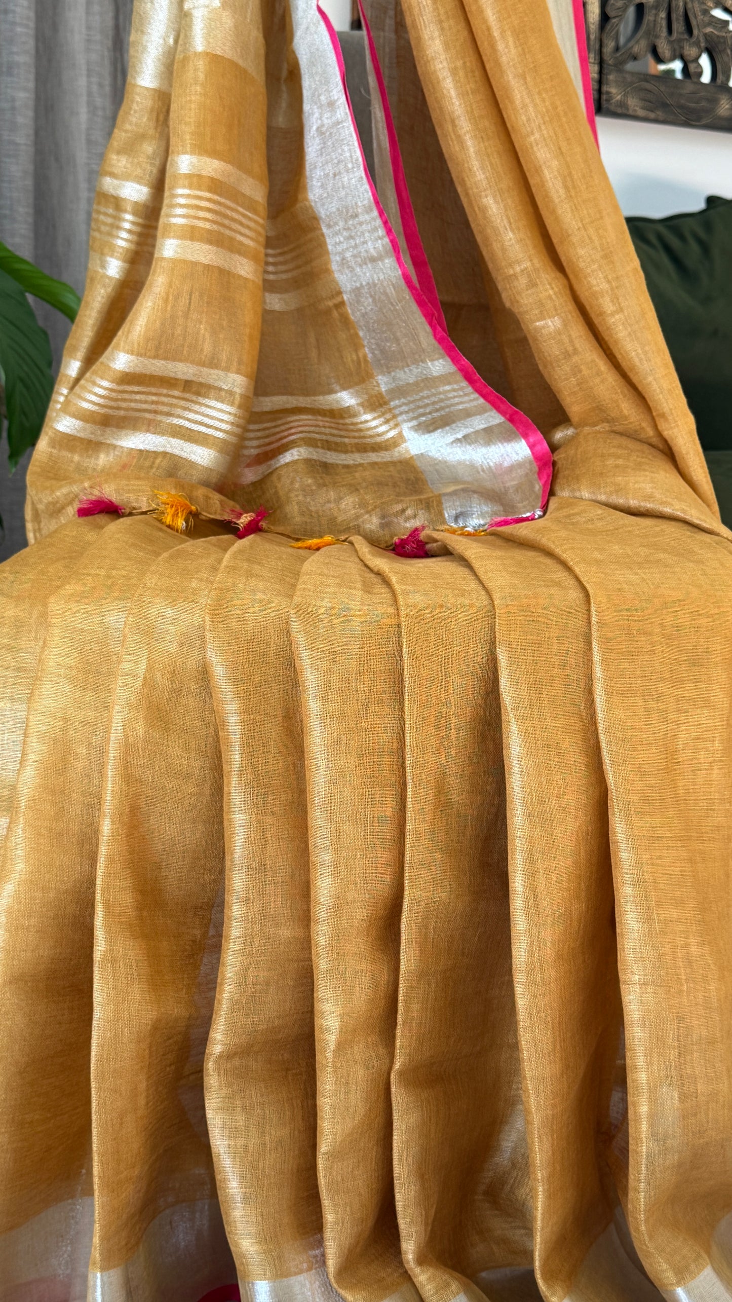 Pure Linen Saree - Gold/Mustard