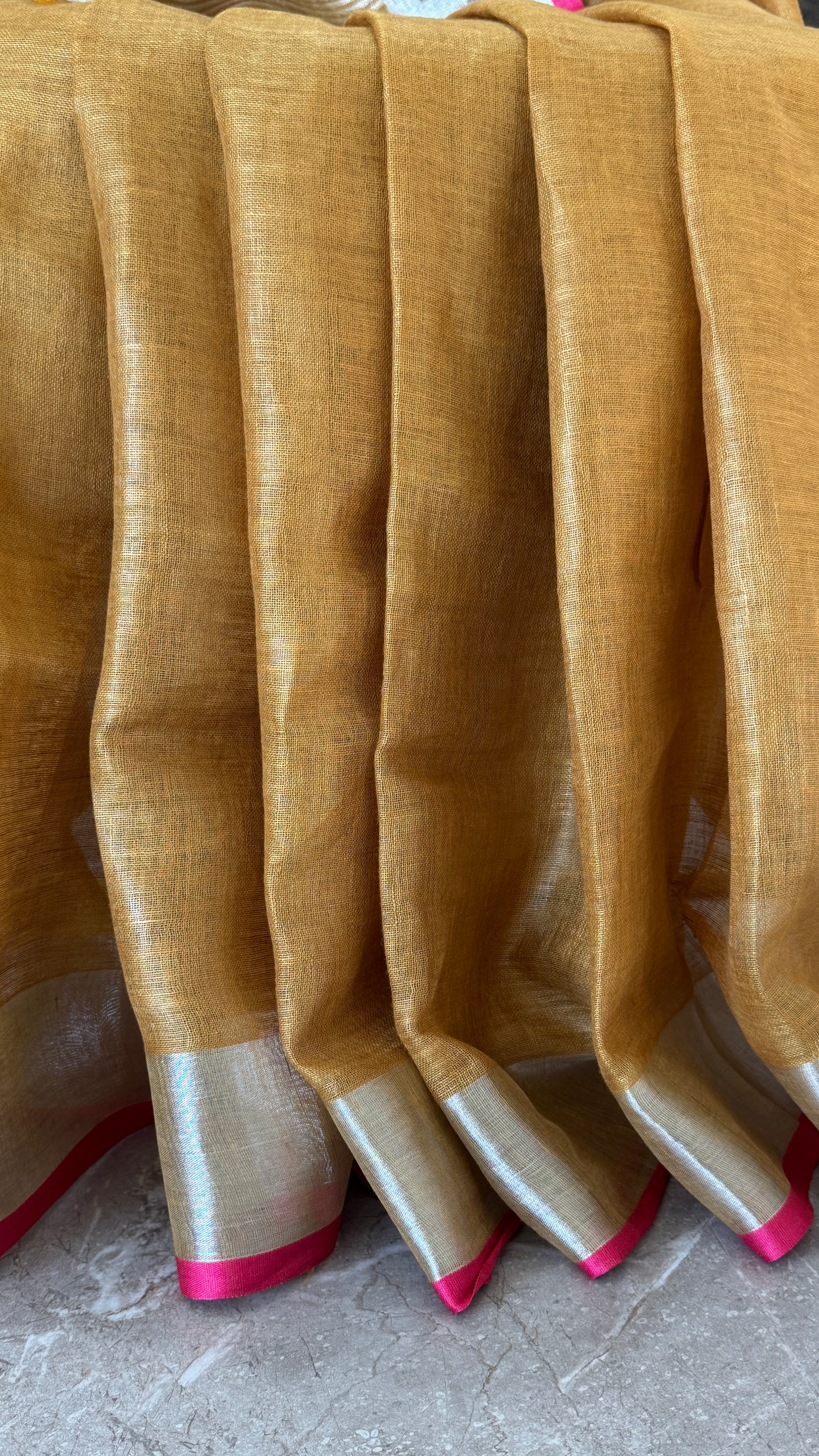 Pure Linen Saree - Gold/Mustard