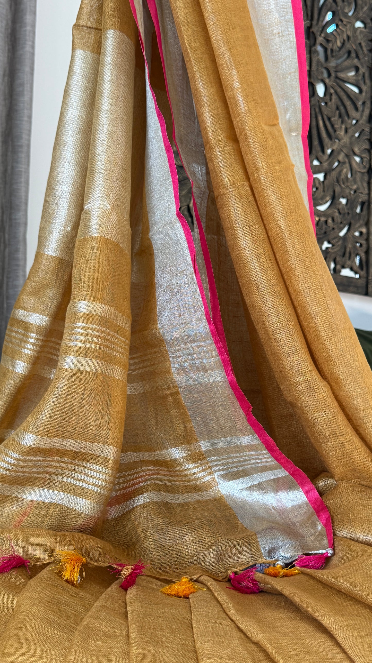 Pure Linen Saree - Gold/Mustard