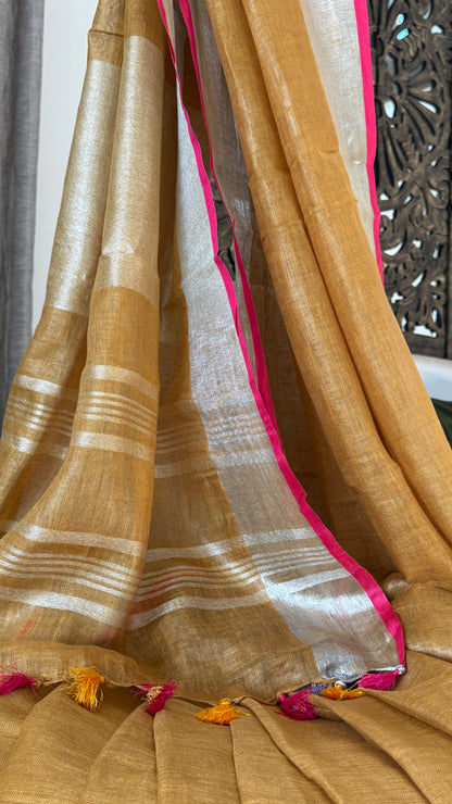 Pure Linen Saree - Gold/Mustard