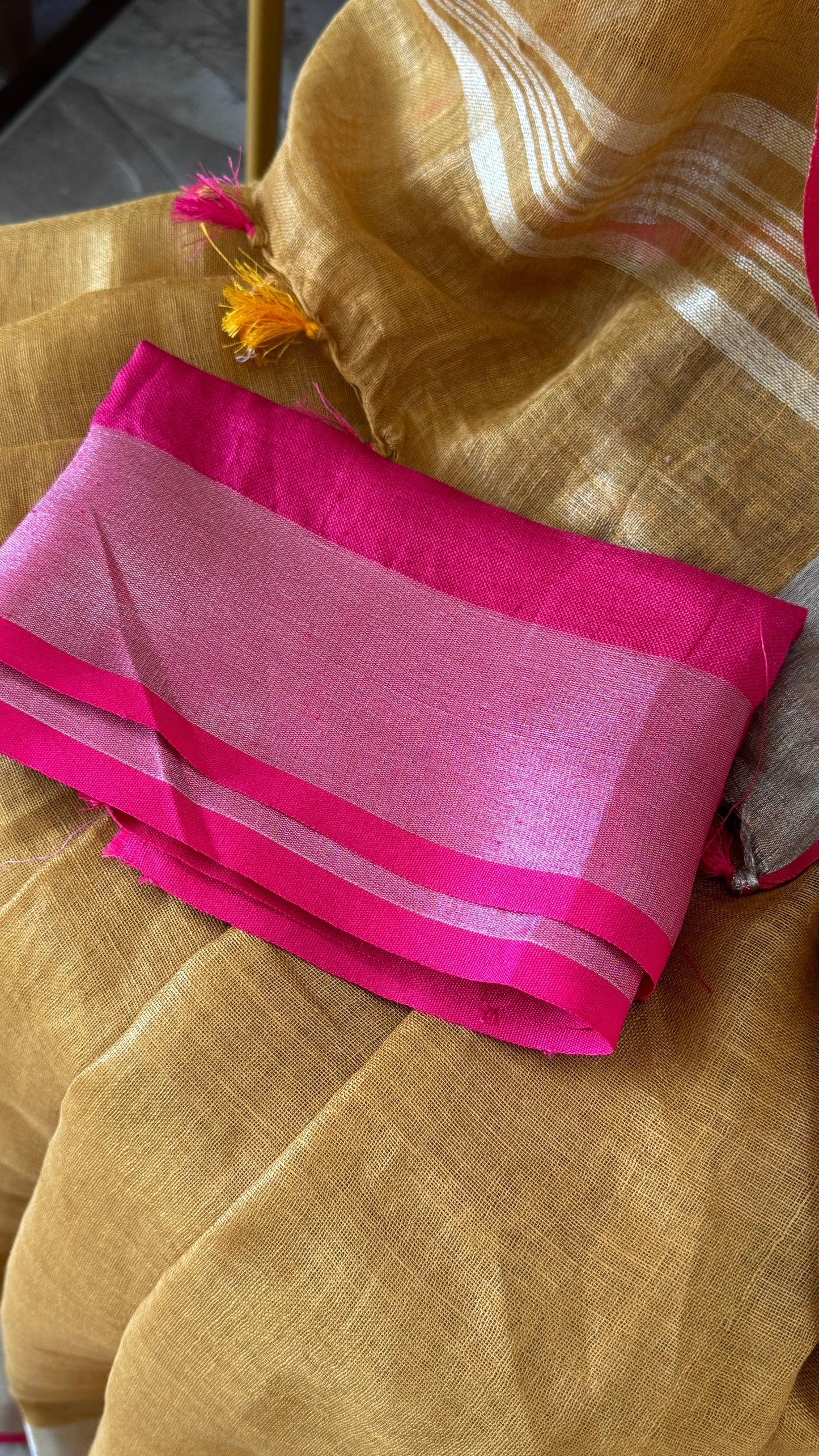 Pure Linen Saree - Gold/Mustard