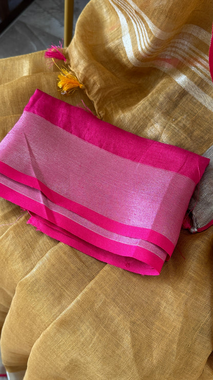 Pure Linen Saree - Gold/Mustard