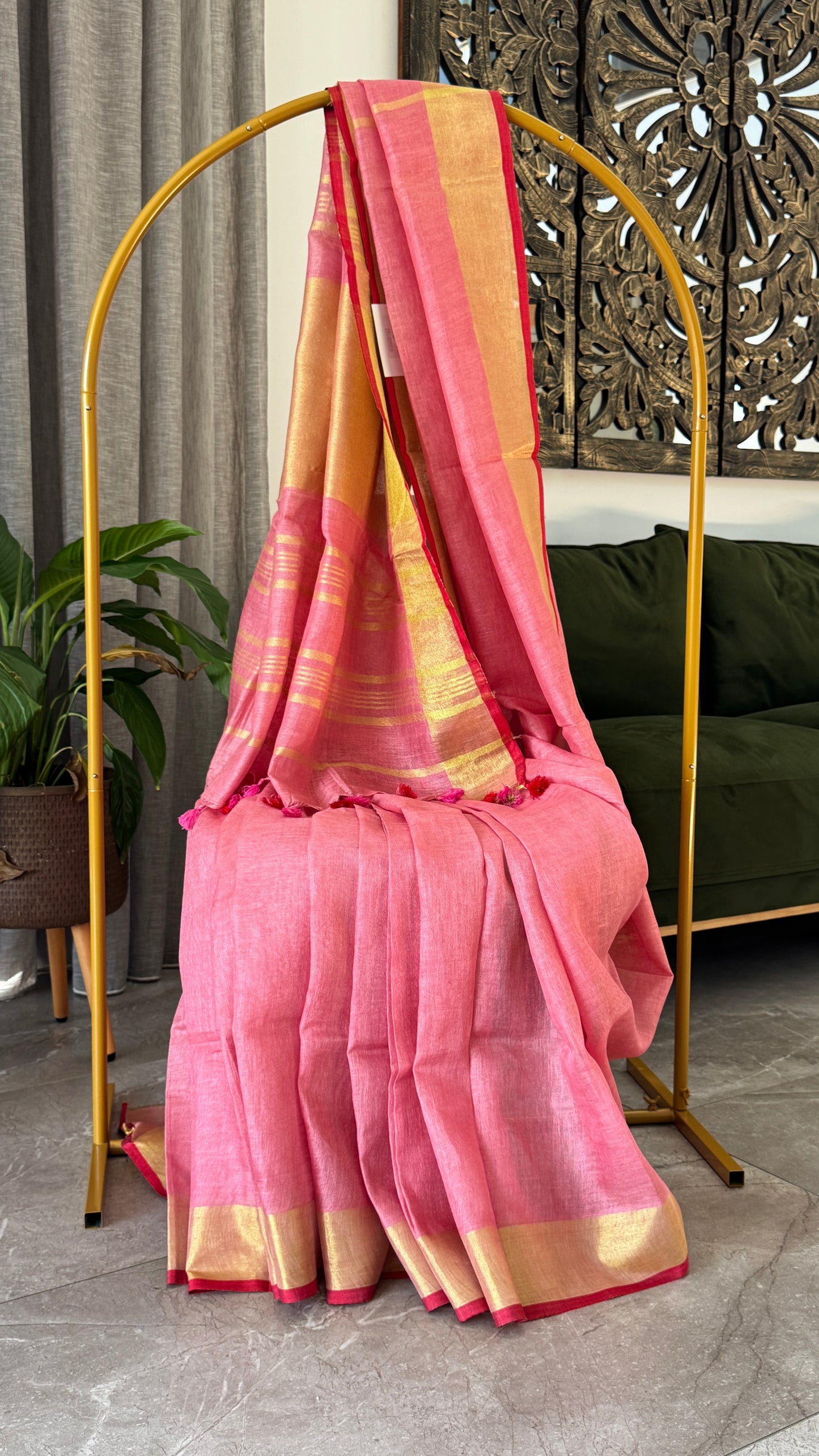 Pure Linen Saree - Pink