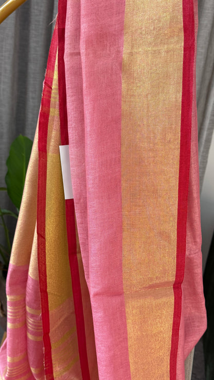Pure Linen Saree - Pink