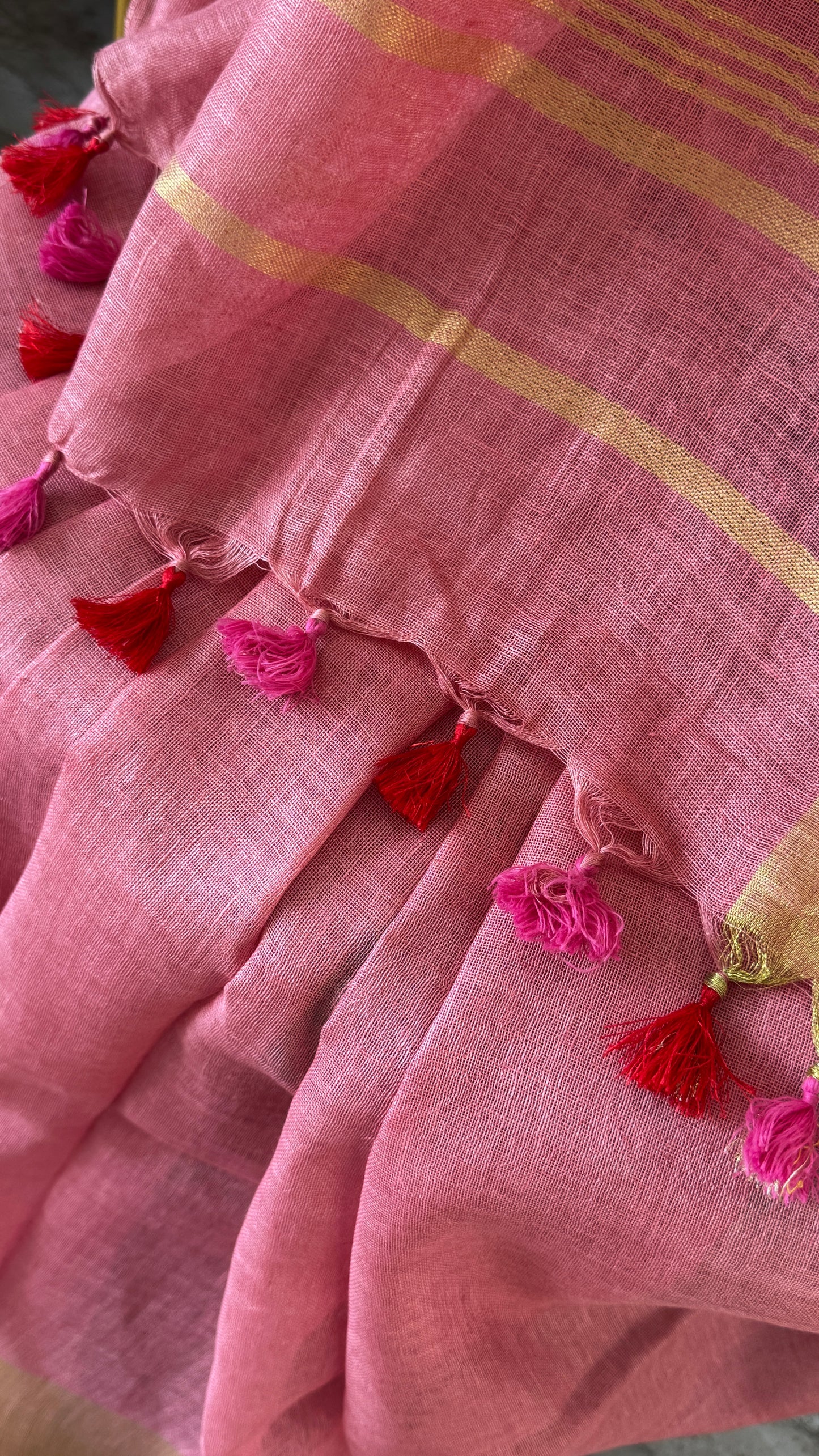 Pure Linen Saree - Pink