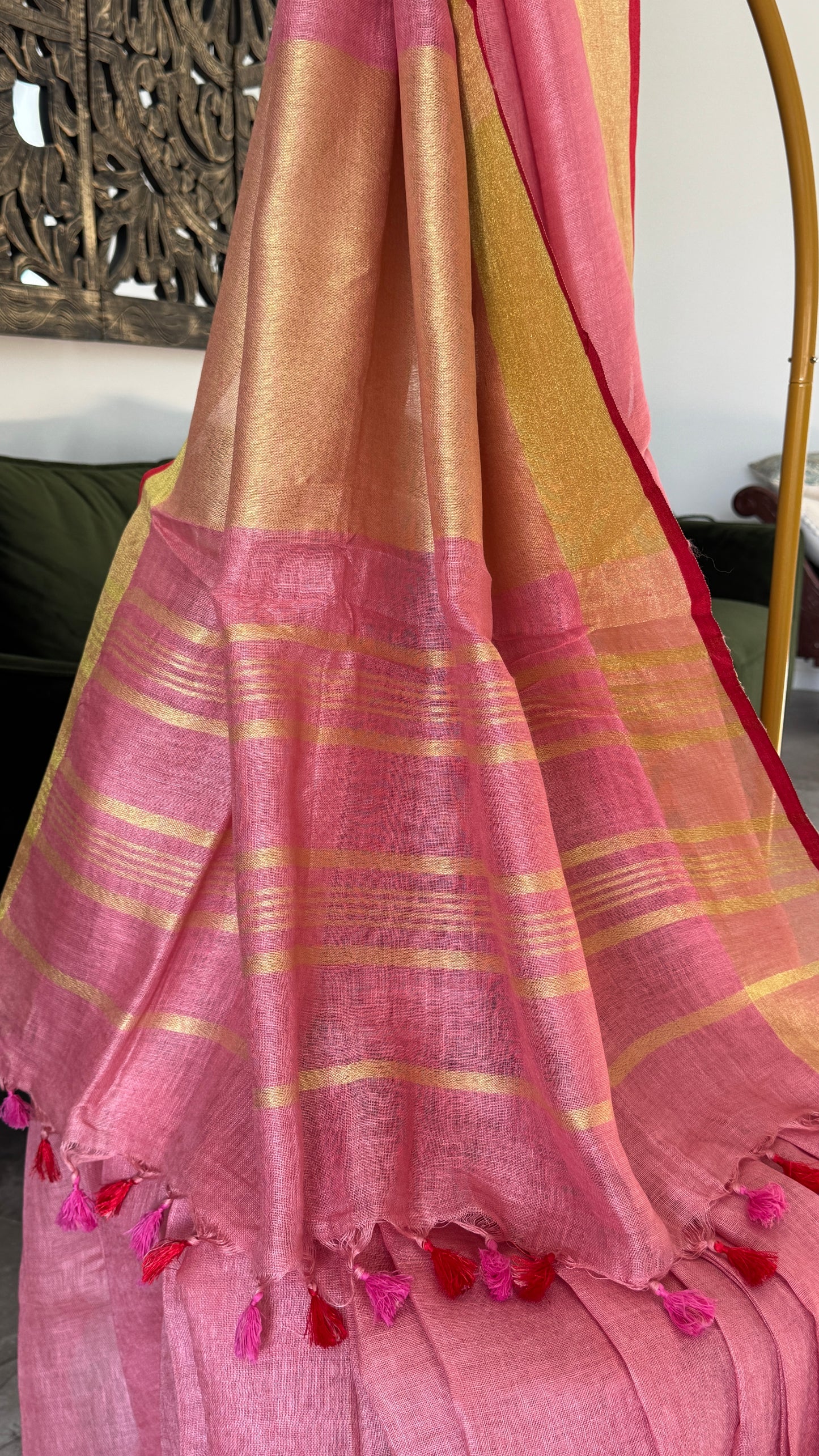 Pure Linen Saree - Pink
