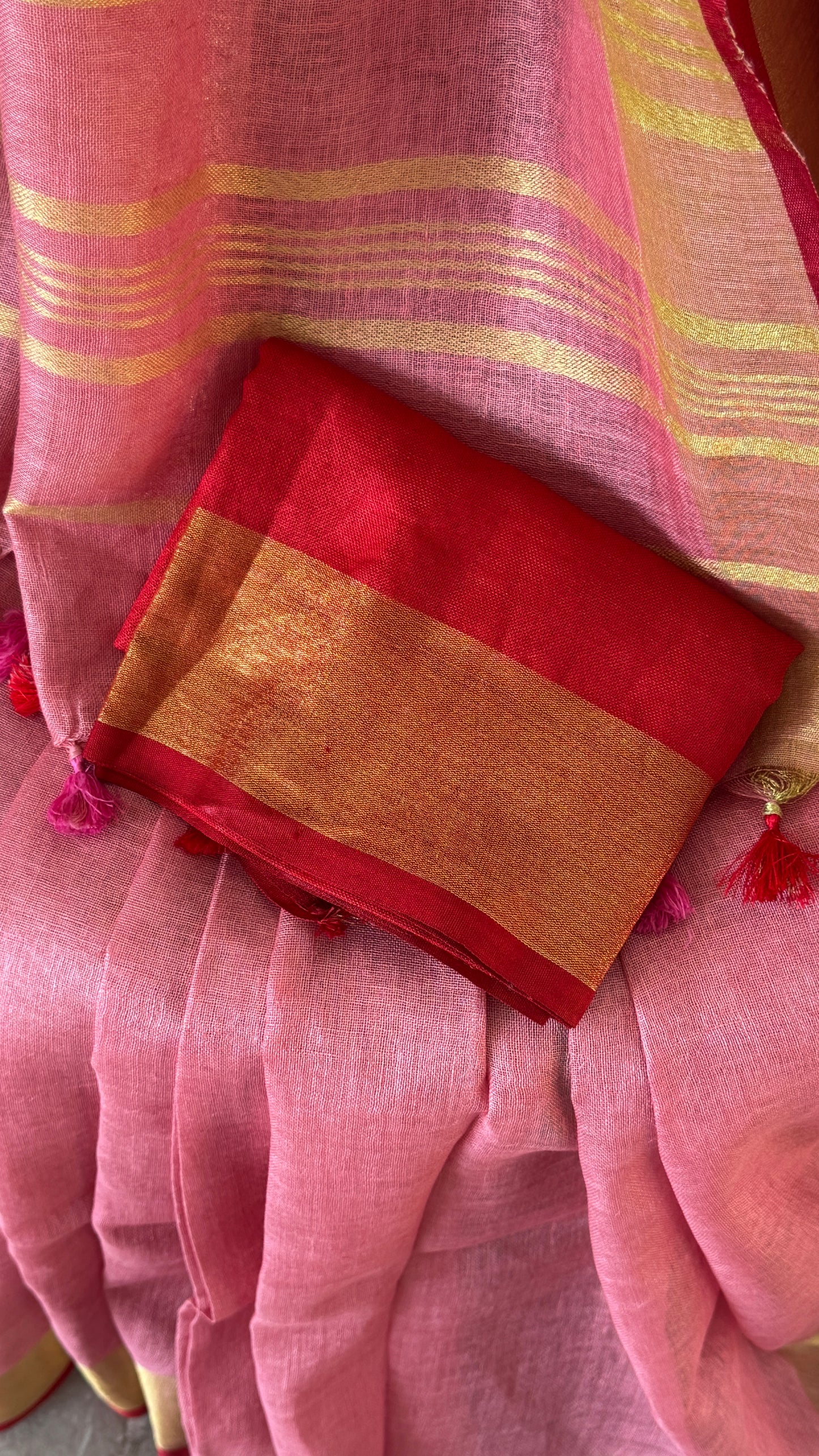 Pure Linen Saree - Pink