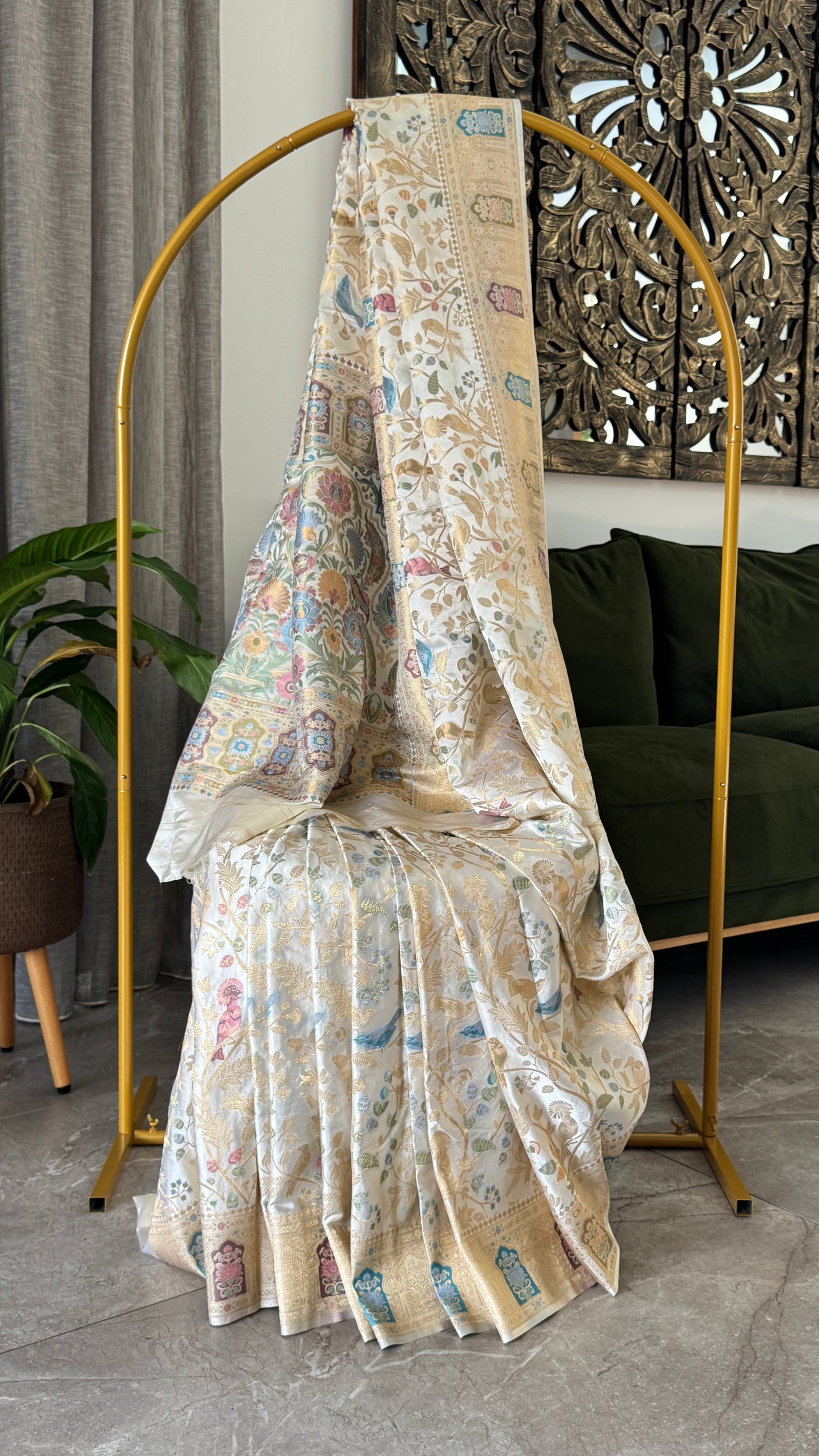 Soft Silk Banarasi Sarees with Meenakari Detailing - Half White
