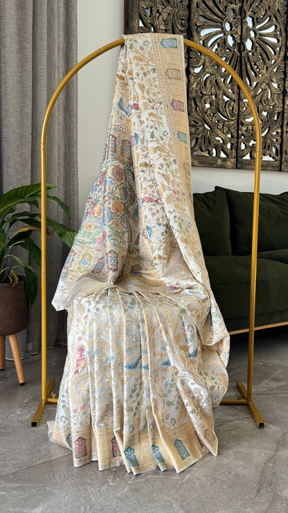 Soft Silk Banarasi Sarees with Meenakari Detailing - Half White