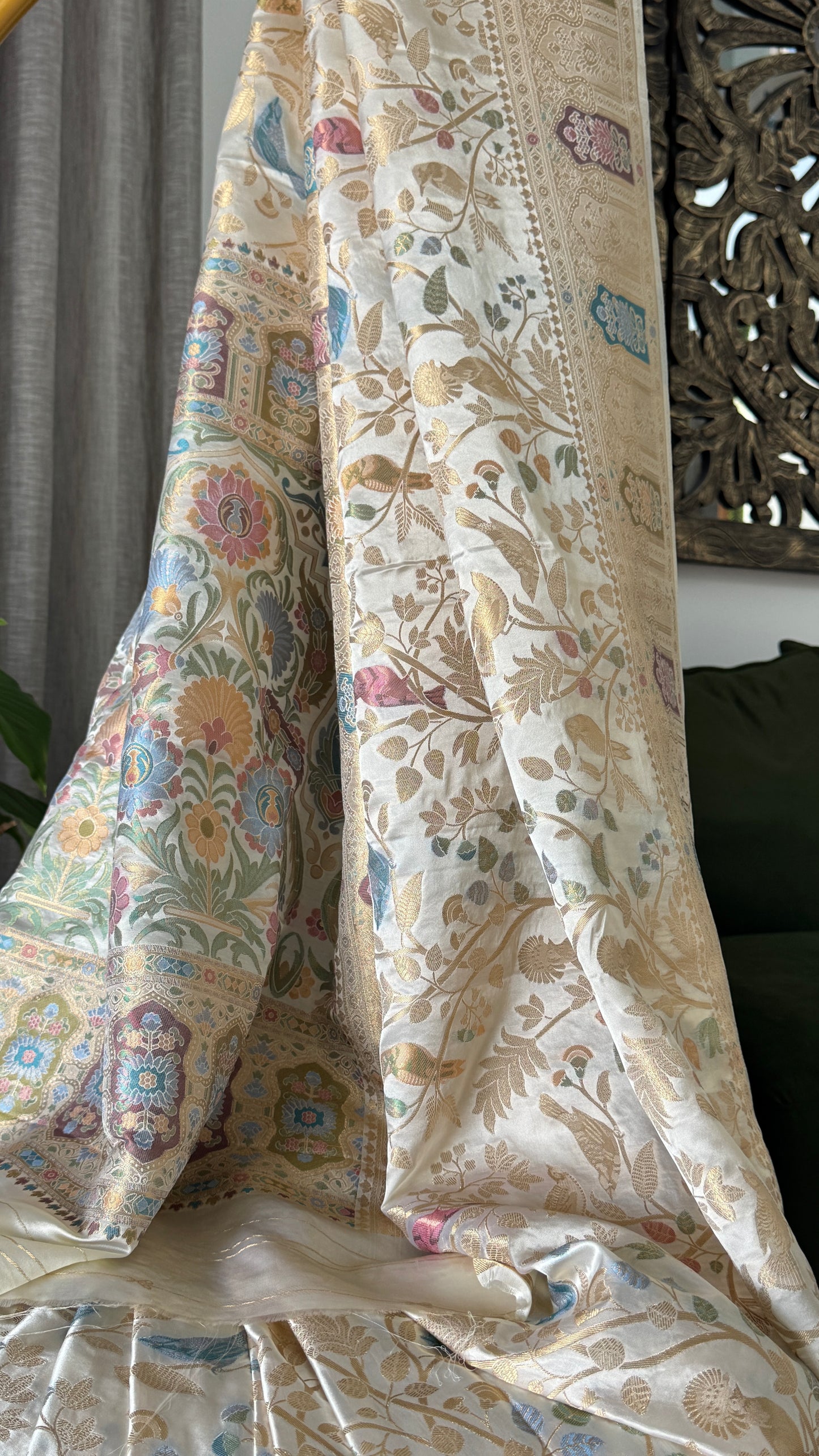 Soft Silk Banarasi Sarees with Meenakari Detailing - Half White