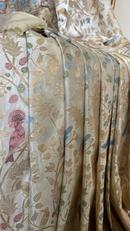 Soft Silk Banarasi Sarees with Meenakari Detailing - Half White