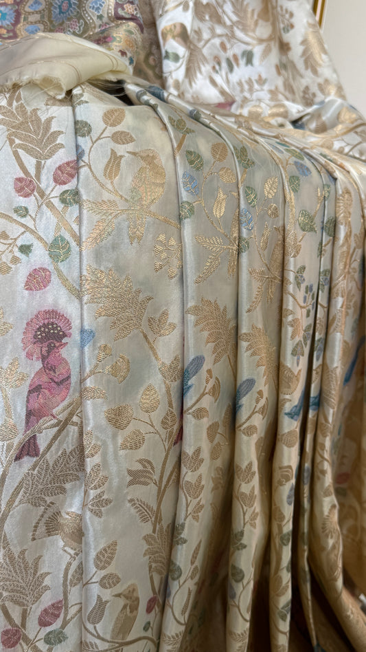Soft Silk Banarasi Sarees with Meenakari Detailing - Half White