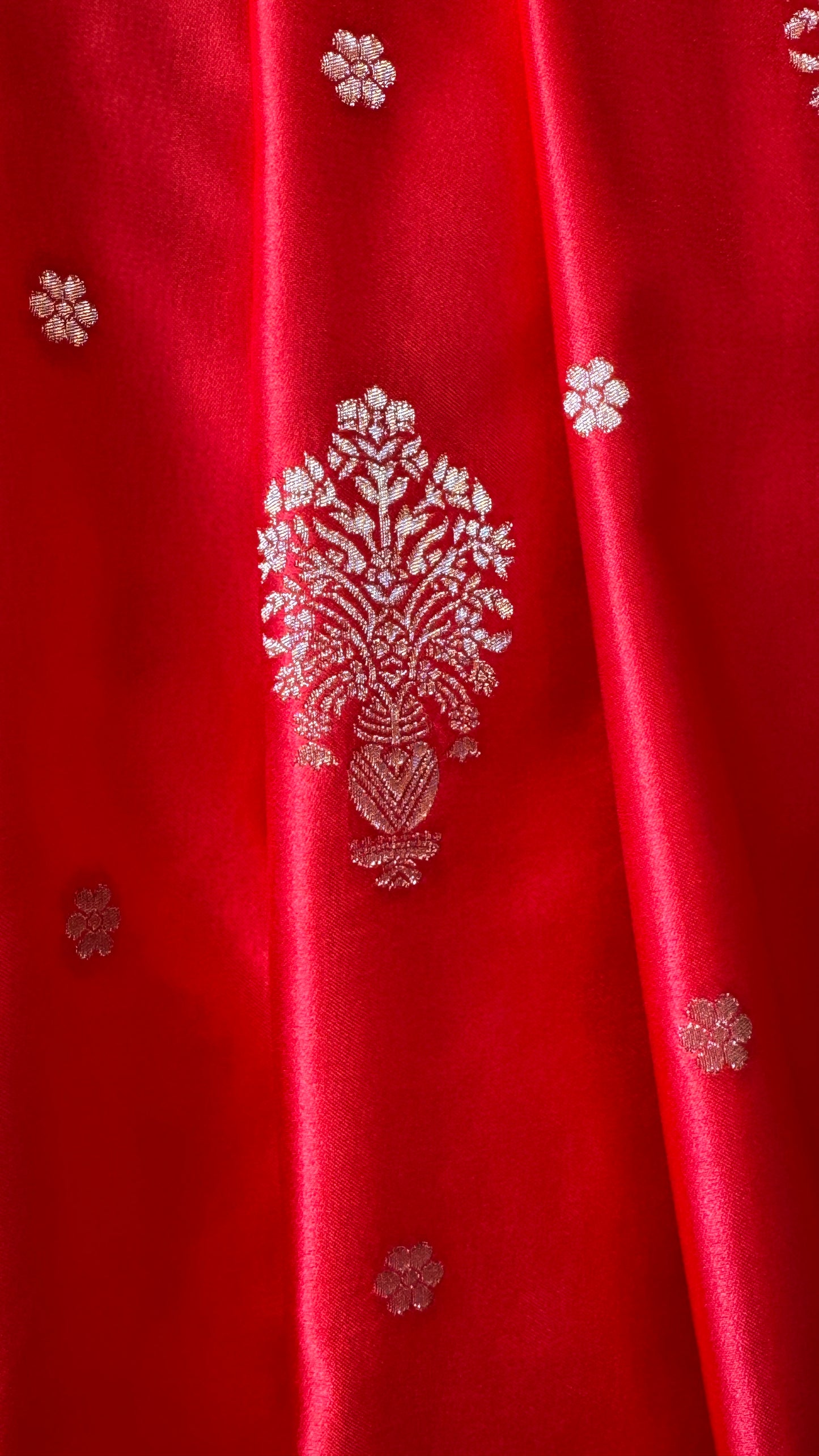 Satin Silk Banarasi Sarees - Bright Red