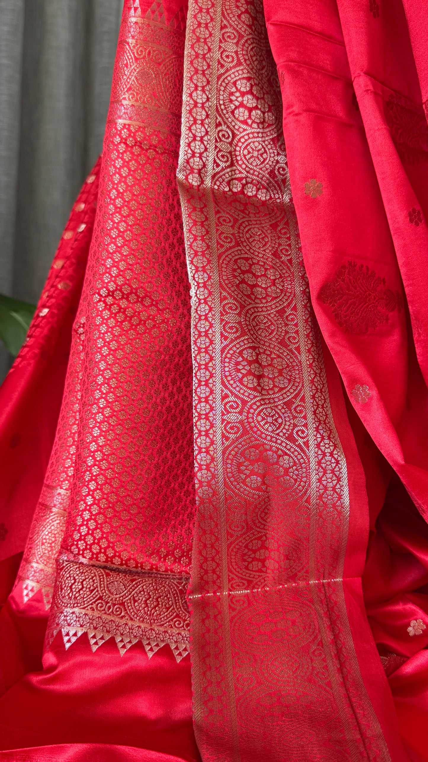 Satin Silk Banarasi Sarees - Bright Red